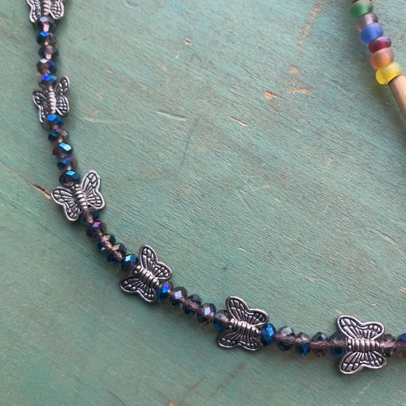 Artesian Made Crystal & Butterflies Necklace & Hippie Beaded Butterfly Necklace - Picture 6 of 9